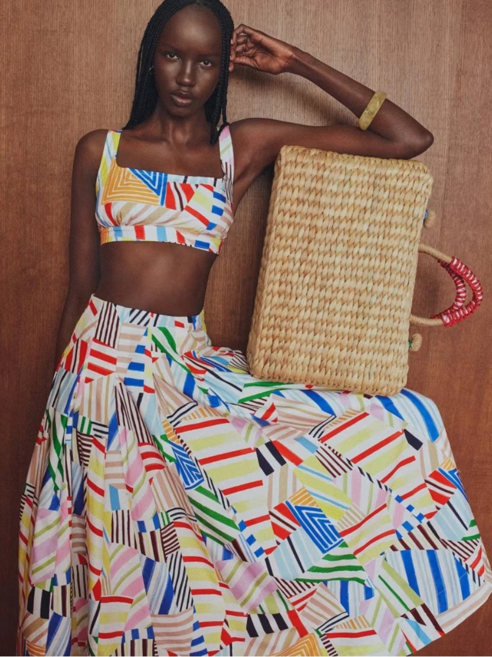 Women Pleated Poplin Madras Midi Skirt - Rosie Assoulin Multi 00